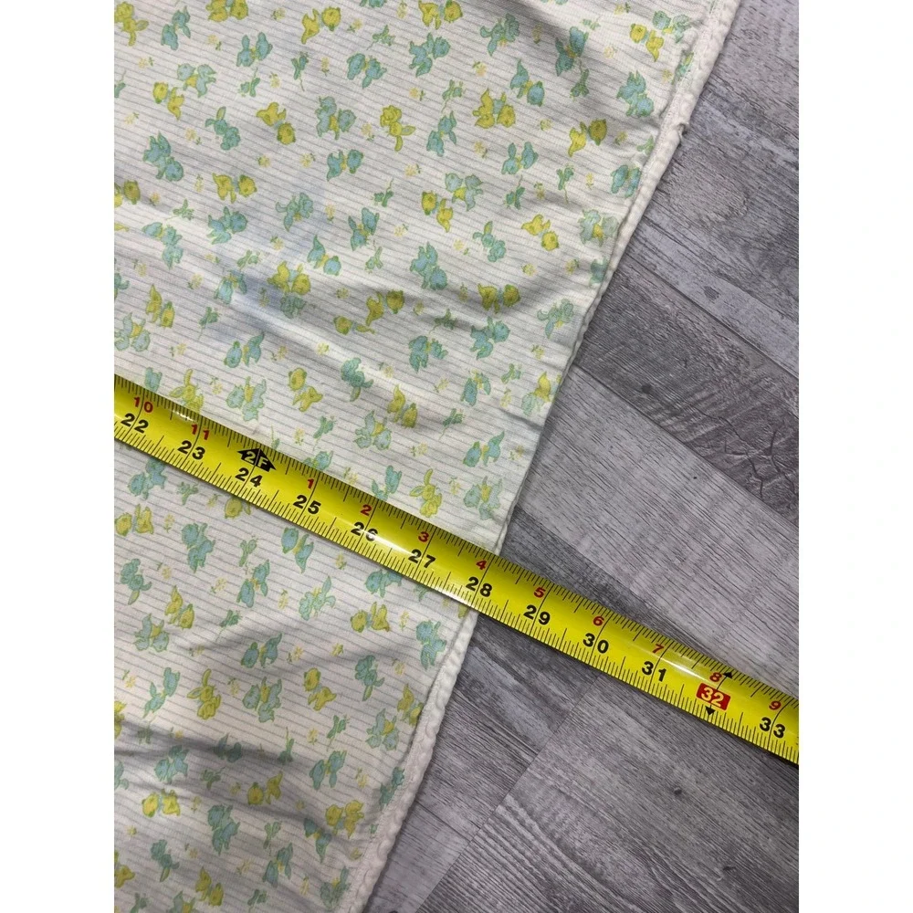Vintage Baby Receiving Blanket Yellow Blue Teddy Bear Print Picot Trim 30x32